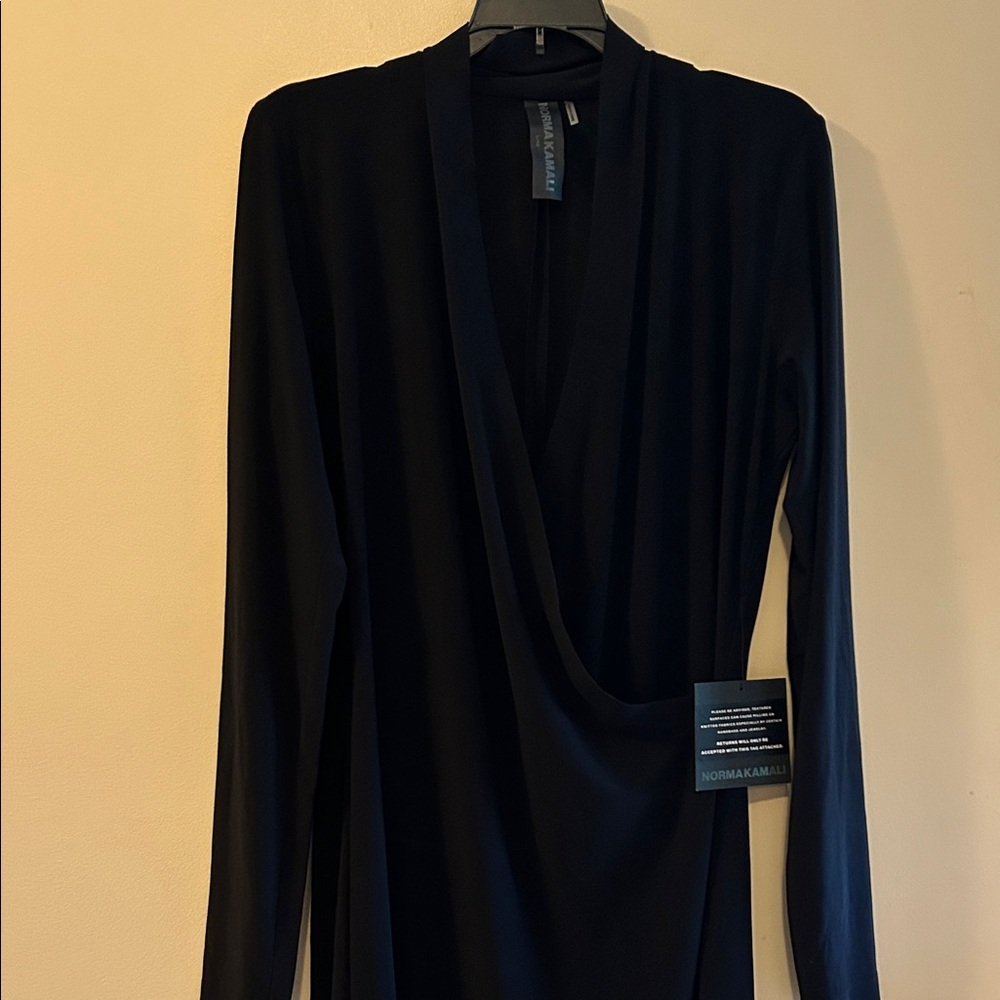 Norma Kamali long sleeve Black Draped Dress, size L
